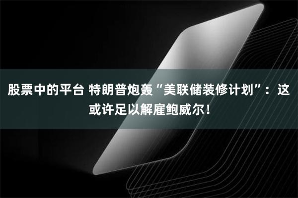 股票中的平台 特朗普炮轰“美联储装修计划”：这或许足以解雇鲍威尔！