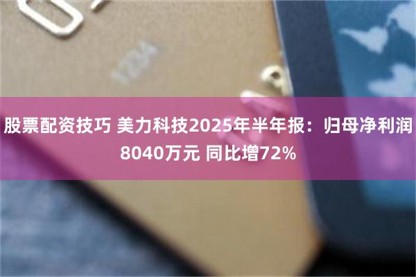 股票配资技巧 美力科技2025年半年报：归母净利润8040万元 同比增72%
