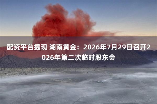 配资平台提现 湖南黄金：2026年7月29日召开2026年第二次临时股东会