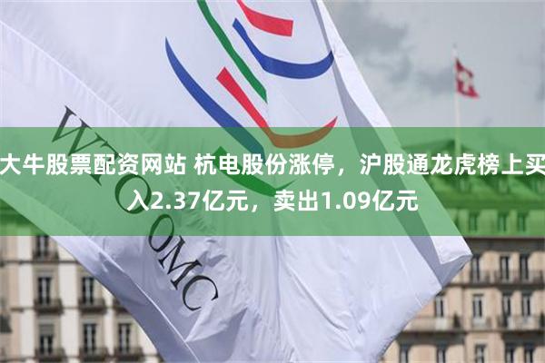 大牛股票配资网站 杭电股份涨停，沪股通龙虎榜上买入2.37亿元，卖出1.09亿元